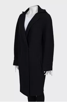 Wool coat with raw edge