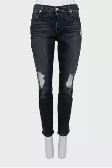 Ripped effect button down jeans