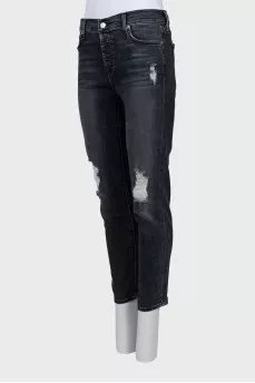Ripped effect button down jeans