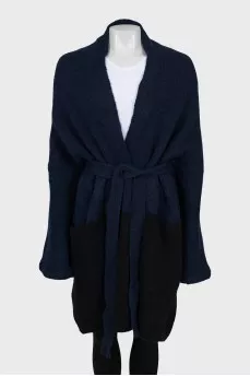 Two-tone cardigan with belt