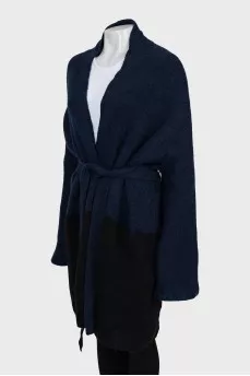 Two-tone cardigan with belt