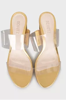 Gold block heel sandals