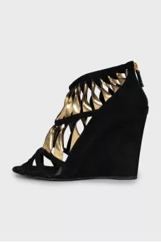 Two-tone suede wedge sandals