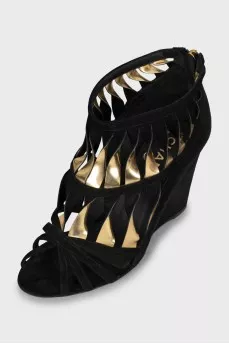 Two-tone suede wedge sandals