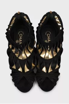 Two-tone suede wedge sandals