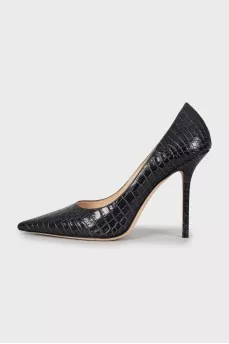 Black snakeskin embossed pumps