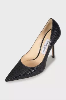 Black snakeskin embossed pumps