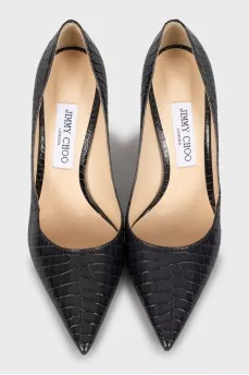 Black snakeskin embossed pumps