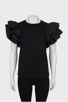 Black blouse with ruffled sleeves