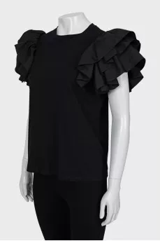 Black blouse with ruffled sleeves