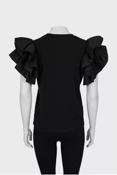 Black blouse with ruffled sleeves