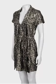 Animal print dress with tie