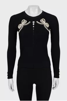 Ribbed longsleeve decorated with pearls