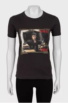 Brown printed T-shirt