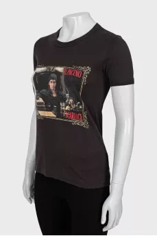 Brown printed T-shirt