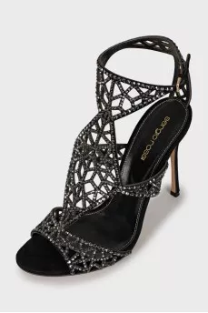 Suede sandals decorated with rhinestones