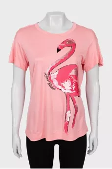 Pink T-shirt decorated with sequins
