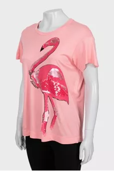 Pink T-shirt decorated with sequins