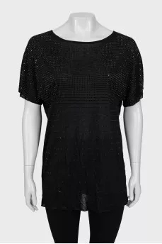 Black T-shirt decorated with rhinestones