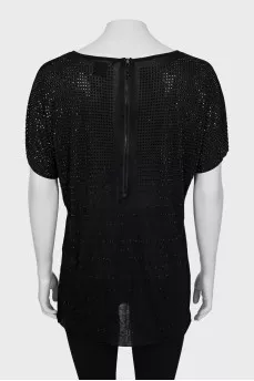 Black T-shirt decorated with rhinestones
