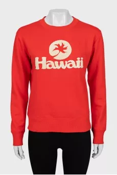 Red sweatshirt with embossed print