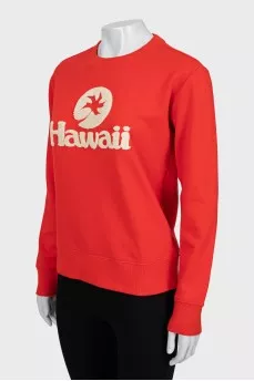 Red sweatshirt with embossed print