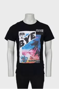 Men's black T-shirt with print