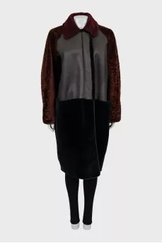 Combined color sheepskin coat