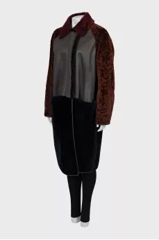 Combined color sheepskin coat