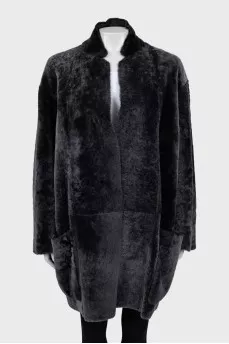 Gray shearling coat