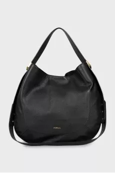 Leather tote bag with brand logo