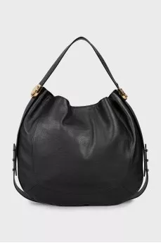 Leather tote bag with brand logo