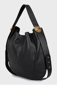 Leather tote bag with brand logo