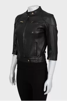 Leather jacket with decorated seams