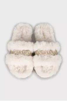 Fur slides with signature print