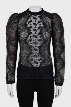 Sheer blouse with accent sleeves