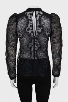 Sheer blouse with accent sleeves