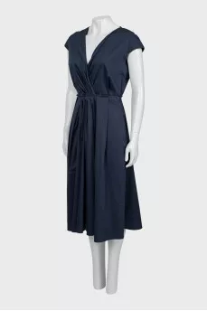 Blue midi dress with V-neck