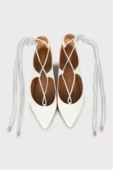 White ballet flats with ties