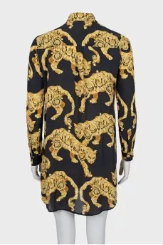 Printed silk shirtdress