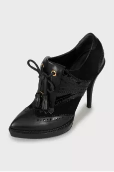 Perforated leather and suede ankle boots
