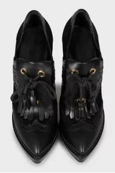 Perforated leather and suede ankle boots