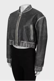 Gray cropped leather jacket