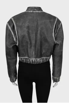 Gray cropped leather jacket