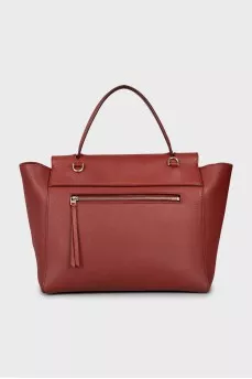 Red leather tote bag