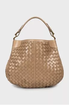 Woven hobo bag with gold-tone hardware