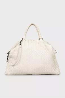 Woven leather shopper bag