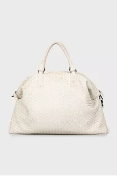 Woven leather shopper bag