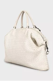 Woven leather shopper bag