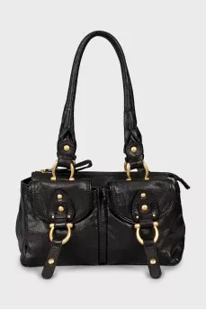 Leather shoulder bag with gold-tone hardware